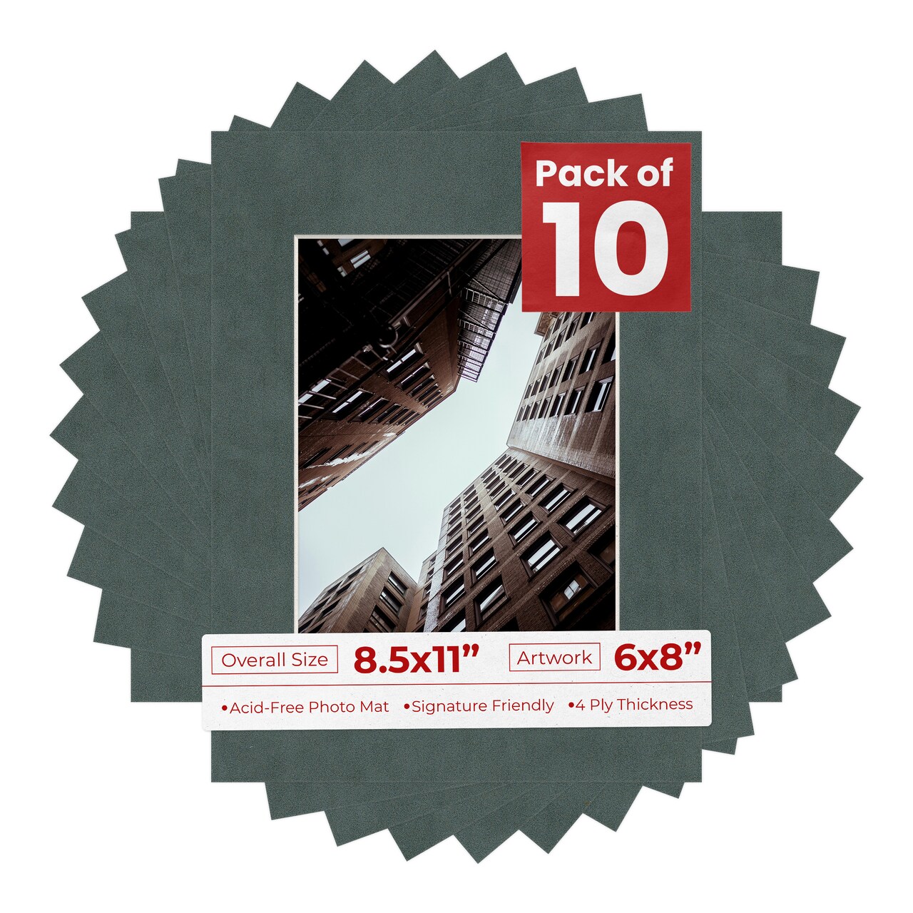 Dark Grey Suede Mat Board for 8.5x11 Frames - Fits 6x8 Photos